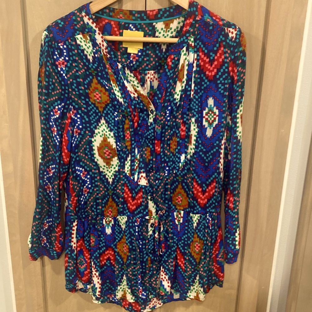 Anthropologie Maeve long top 3/4 sleeve unique patterns